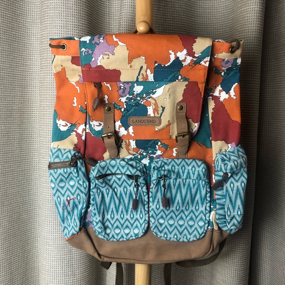 Lands' End Multicolor Canvas and Suede Projecr Runway Winner Designed Backpack